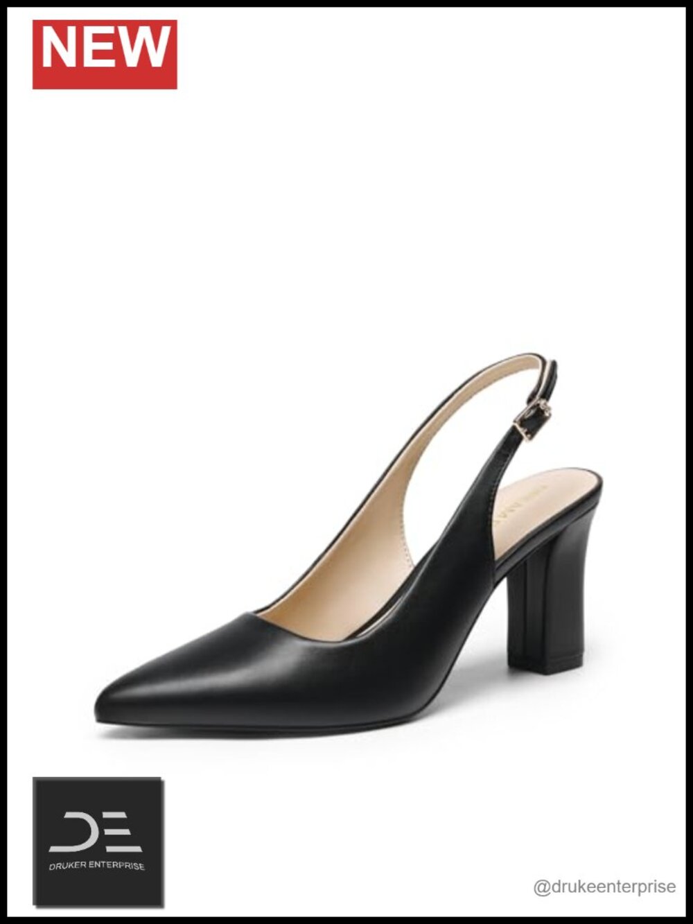 Slingback Chunky Heels Pumps Faux Leather Pointed Toe Comfortable Work Shoes